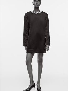 NWT H&M Gold Tone Chain-Detail Shift Mini Dress Glam (black) XS